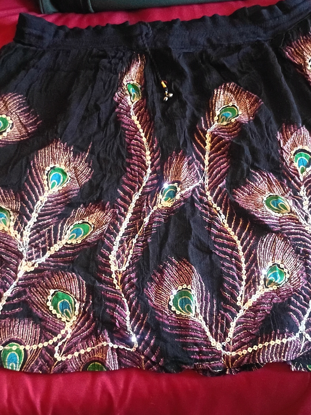 Black Embroidered Peacock Feather Skirt